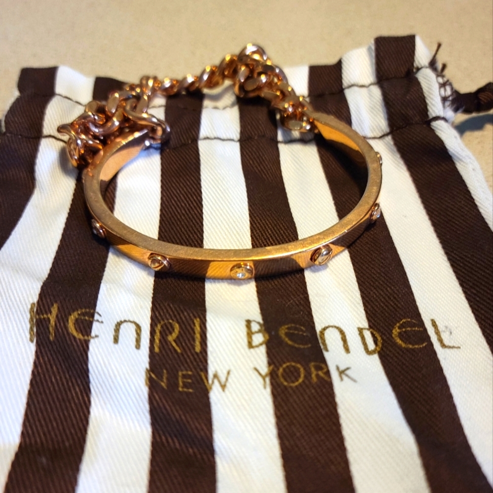 HENRI BENDEL Gold Tone Chunky Chain and Cuff Double Bracelet